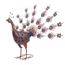 VEWOGARDEN Peacock Outdoor Statues Metal Peacock Tail Spread Garden Sculptures & Statues for Yard Lawn Patio Pool Outside Decorations, Blue & Bronze