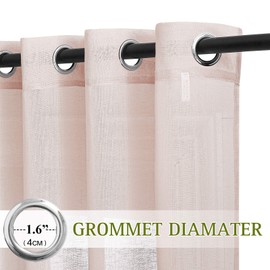 NICETOWN Semi Sheer Linen Pink Curtains for Girls Bedroom, Grommet Top Casual 84" Long Thick Semitransparent Flax Sheer Window Treatment Privacy for Nursery, 1 Panel = 52" W, 2 Panels, Dusty Blush