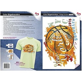 Ideen mit Herz Colour iron-on transfers, DIN A4, filigree without background, vintage streetball, textiles such as T-shirts and bags with iron-on motifs, simply iron on pictures, DIY textile design