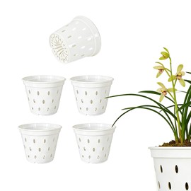 Gyfofix 5 Pack 5.5 Inch Orchid Pots, White Plastic Planters with Drainage Holes and Slots for Healthy Plant Growth