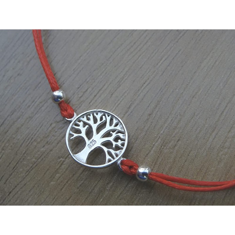 Tree of Life Bracelet Bangle Sterling Silver 925 Red Cord