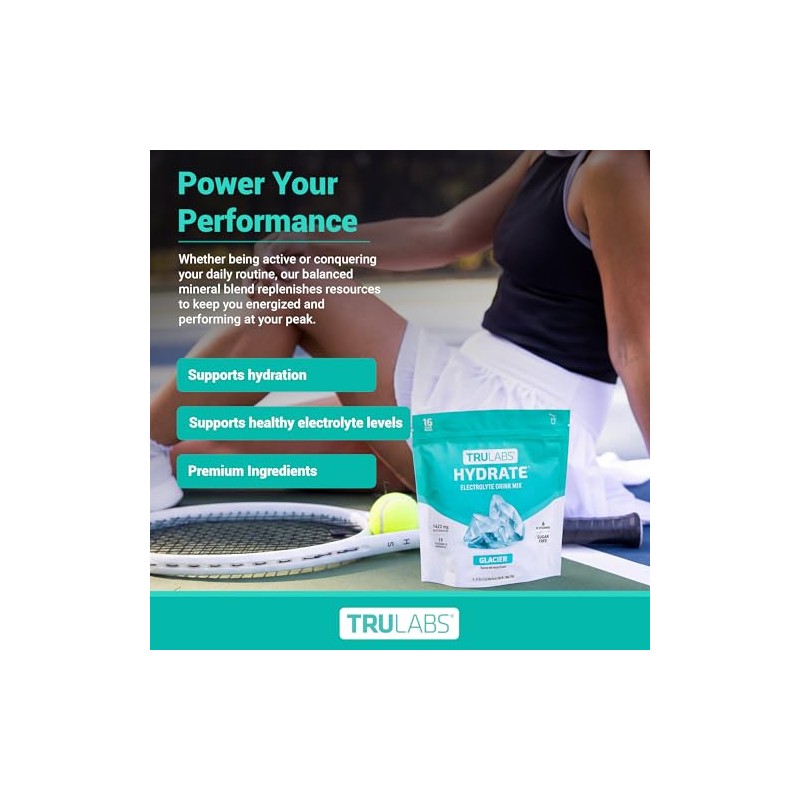 TRULABS Hydrate Electrolyte Drink Mix – Glacier Flavor, Sugar-Free Hydration
