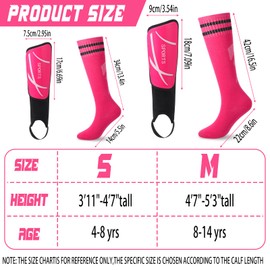VercanMonth Soccer Shin Guards and Socks for Kids Youth 4-14, Lightweight Adjustable Strap Soccer Shin Pads with Ankle Protection Protective Football Equipment for Boys Girls Teens(Rose Red,Small)