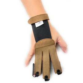 SAS Leather Traditional 3 Finger Archery Shooting Gloves for Recurve or Compound Bow - Hunting Target Protective Finger Tab Three Finger Guard for Adults, Men Women and Youth (Brown, Medium)