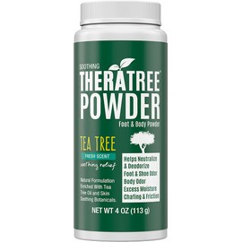 TheraTree - Polvo para pies, cuerpo y zapatos con árbol de té para control de olores y humedad con ingredientes orgánicos y naturales, aroma fresco 4 