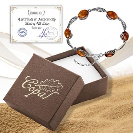 Copal Women's Bracelet with Genuine Amber and 925 Sterling Silver Adjustable Length, Sterling Silver