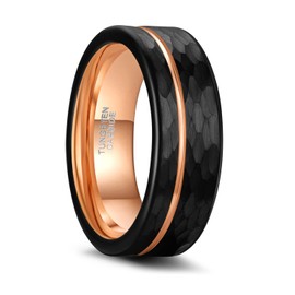 Greenpod 8MM Tungsten Carbide Rings for Men Hammered Rose Gold Line Multi Faceted Wedding Band Brushed Matte Finished Comfort Fit Size 12
