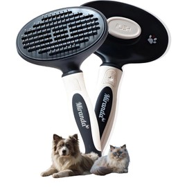 Linda Miranda Brush for Dogs and Cats with Automatic Cleaning - Stainless Steel Bristles, Massage and Gentle Care, Durable - Ideal for Long and Short Hair