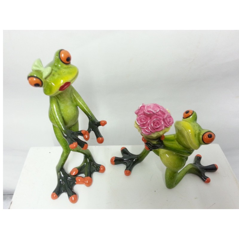 Pair of Frogs Artificial Stone Grass Green