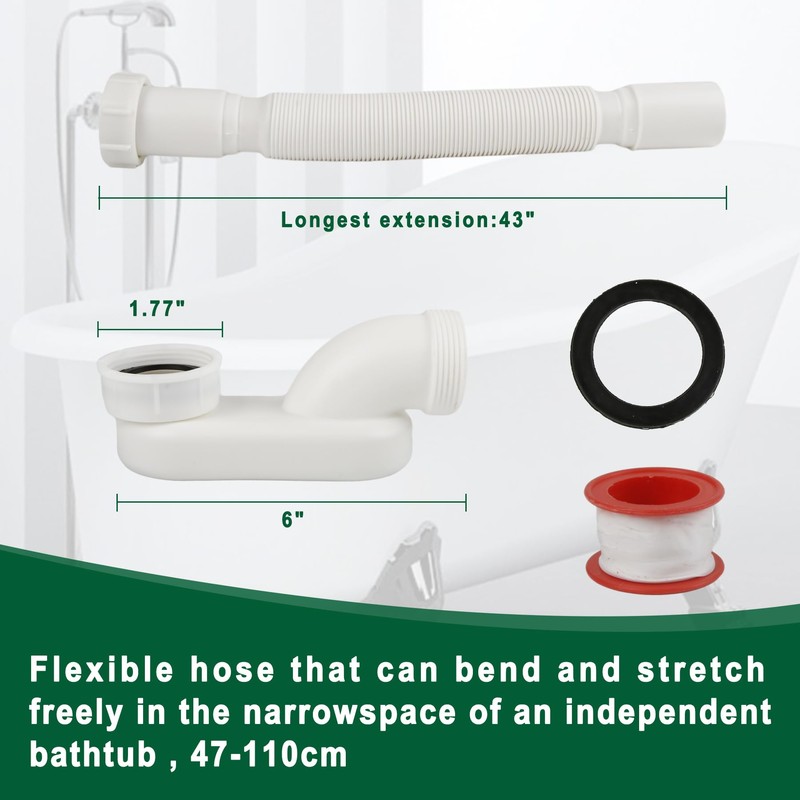 Low Profile 1 1/2 P Trap, Flexible Bathtub Shower Drain