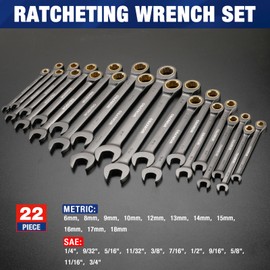 WORKPRO 22-Piece Ratcheting Wrench Set Nickel Plating 72 Teeth Metric & SAE New
