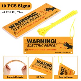 Mikzhskr Electric Fence Warning Signs with Zip Ties 10 x 3.5 Inch Plastic Yellow Electric Fence Safe Signs Caution Warning Sign for Danger Electric Fence Sign Farm Home