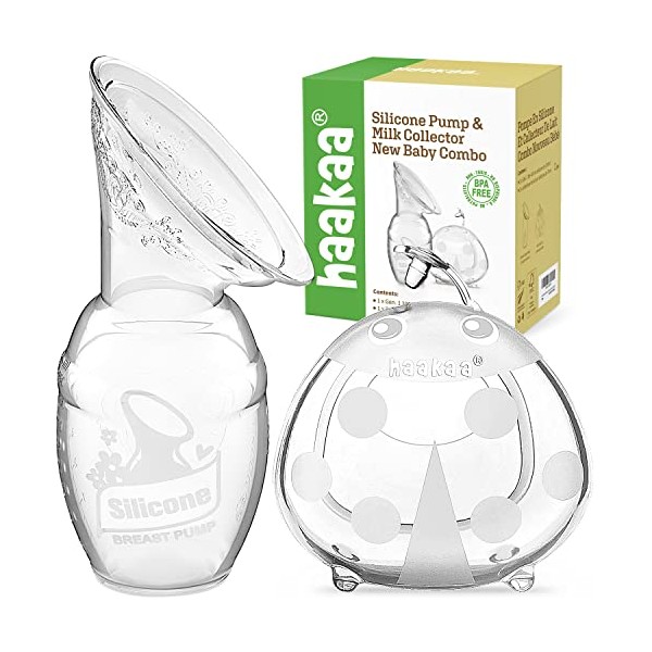 haakaa Manual Breast Pump & Ladybug Breast Milk Collector Combo for Collecting Breastmilk, BPA Free