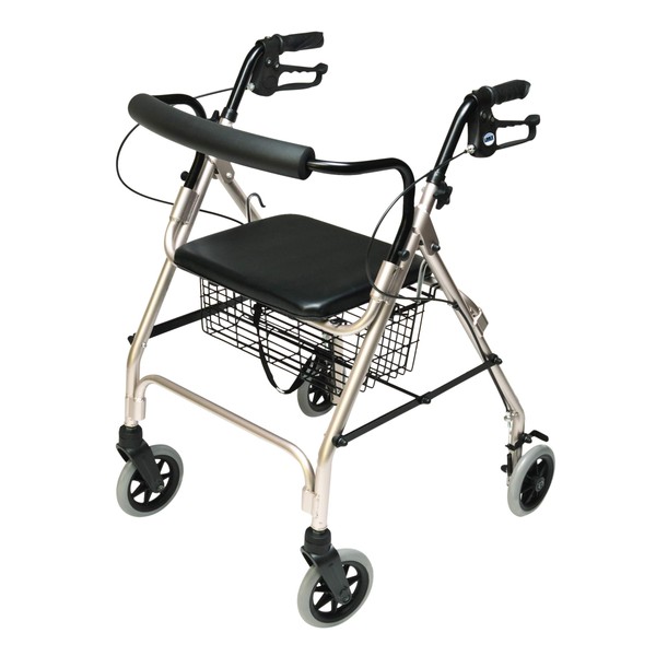 Lumex Walkabout Lite Rollator with Seat - Weighs 14.5 lb. with Large 6" Wheels for Everday Use - Champagne, RJ4300CH