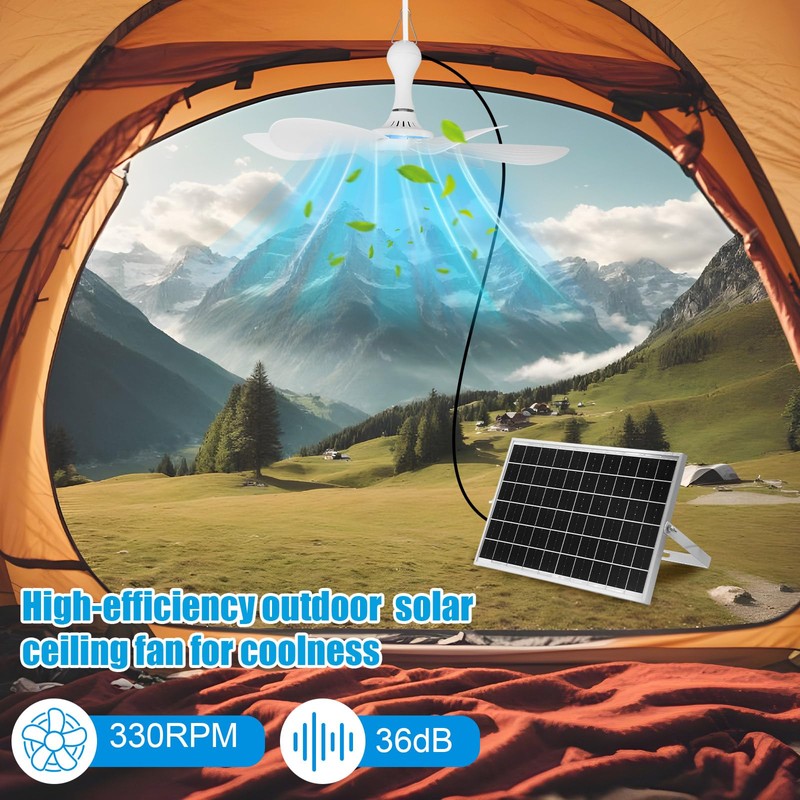 Tujoe 2 Set Solar Ceiling Fan Kit 16.5'', 15w Monocrystalline