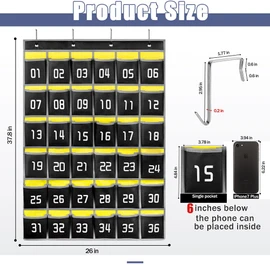 Loghot Numbered Classroom Sundries Closet Pocket Chart for Cell Phones Holder Wall Door Hanging Organizer (36 Pockets Black)
