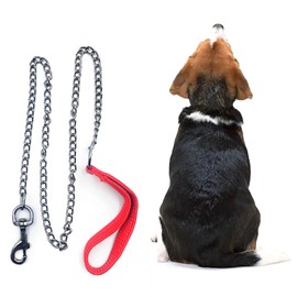 Chain Dog Leashes for Large Dogs Heavy Duty Non-chewable Dog Leash 4FT Metal Dog Leash Dog Chain with Padded Handle Leash for Dog for Large & Medium Size Dogs