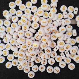 Gxadwzy Pack of 500 Number Beads Mix 0-9 Gold Round 7 mm Beads Letter Beads