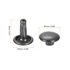 sourcing map 100 Sets Leather Rivets, 7 x 8mm Double Cap Rivets Metal Studs Rivet for Leather Craft Repair DIY Purse Belts Bags Shoes, Gun Black