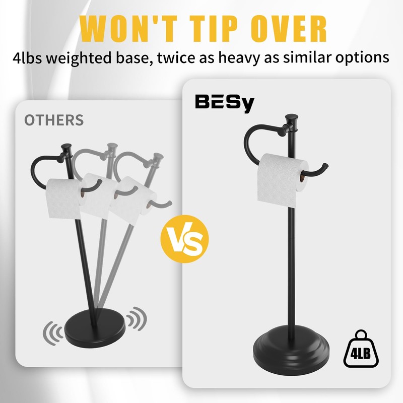 BESy Toilet Paper Holder Free Standing Bathroom Toilet Tissue Holder