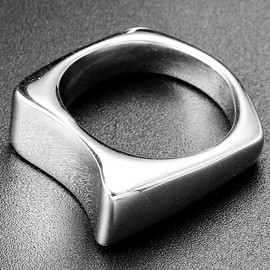 Jude Jewelers Stainless Steel Square Curved Shape Wedding Band Statement Chunky Cocktail Party Ring (Silver, 7)