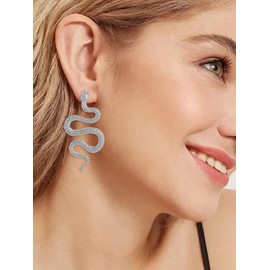 Snake Earrings for Women Serpent Earrings Statement Snake Earrings Punk Gothic Snake Dangle Drop Earrings Jewelry Gift for Women Teens Girls (Silver)