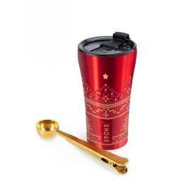 Sttoke North Star Gift Box, 12 oz Leakproof Ceramic Reusable Coffee Cup and Measuring Spoon