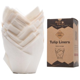 [Nordic Paper] Pack of 100 Large White Tulip Cases for Baking Cups, EU Parchment Paper, Tulip Cups, Muffin Cases, Cupcake Wrapper for Party, Christmas Bake Choice