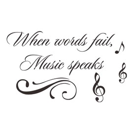 Music Wall Decals Decor Inspirational Quotes When Words Fail, Music Speaks Vinyl Wall Art Stickers Murals for Music Room Living Room Bedroom Home Decoration