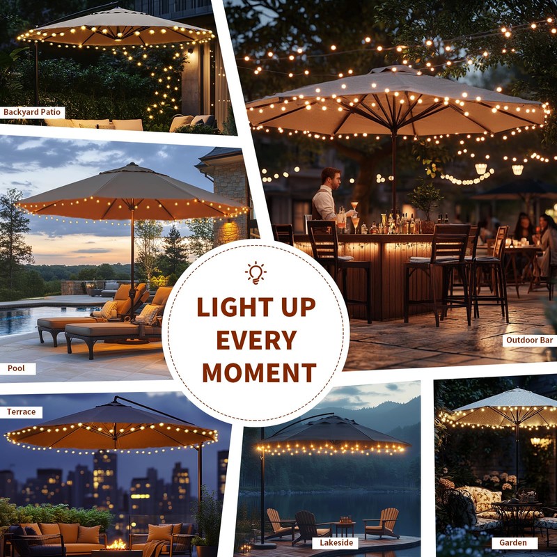 Patioman LED String Lights for Patio Umbrella - 60 Shatterproof