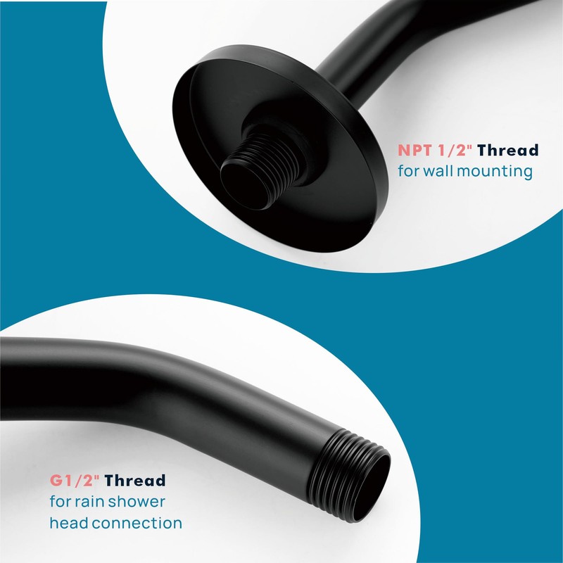 JPHOMES 6 Inches Shower Arm with Flange and Thread Sealing