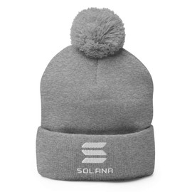 Solana Hat (Embroidered Pom-Pom Beanie) SOL Crypto Heather Grey