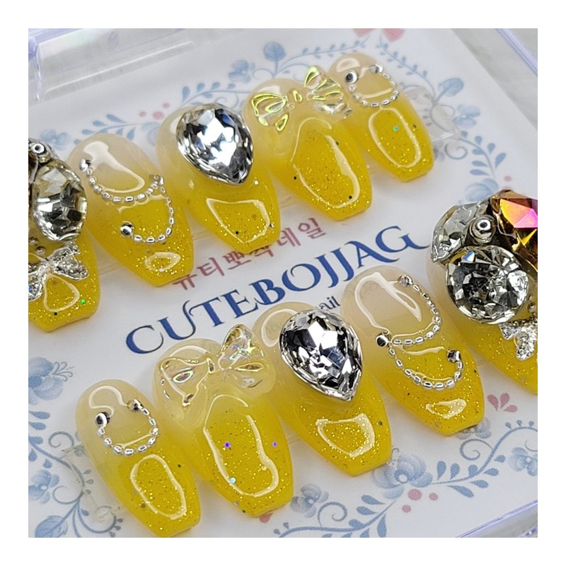 Yellow Glem Handmade Nail Tips - Almond S / 옐로우