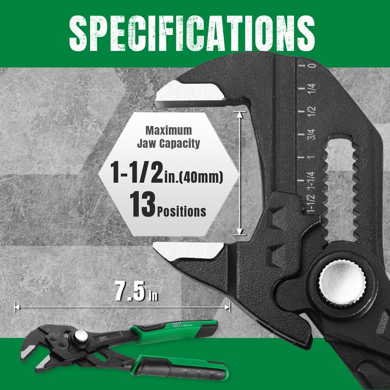 SK 7.5-inch Pliers Wrench, Premium CR-V Construction, Smooth Parallel Jaws