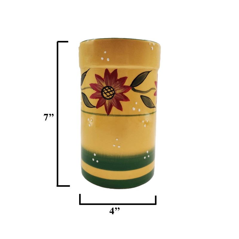 ACK Country Sunflower Hand Painted Ceramic Utensil Jar With Wooden