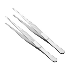CoCud Tweezers, Total Length 7.9 inches (200 mm), Stainless Steel, Straight Dull Serrated Tweezers, Suitable for Mechanical Equipment, Product Repair, Pack of 2
