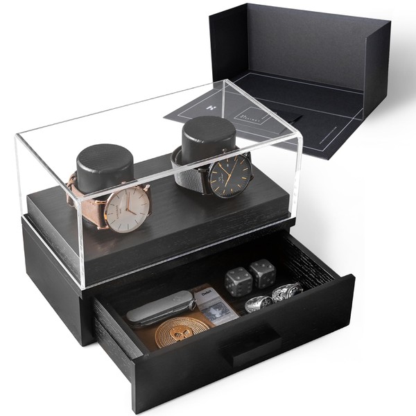 Display Your Favorite Watches with The Weekender – Premium Watch Display Case for 2 Watches – Elegant Christmas Gift for Men – Wooden Mens Watch Box & Watch Case – Lifetime Assurance Included