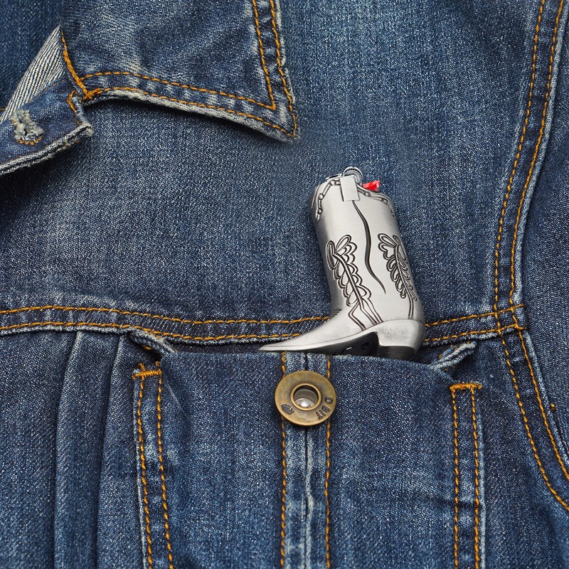 Cowboy Boot Lighter Case Silver Metal by HMC - for