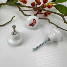 Lasyman Flamingo Ceramics Knob Handles Set of 8 1.5" Cute Unique Kitchen Cabinet Door Dresser Drawer Furniture Knobs and Pulls