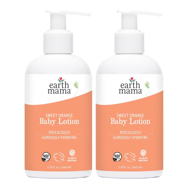 Earth Mama Sweet Orange Baby Lotion | Nourishing Organic Calendula + Rooibos for Sensitive Skin, 8 Fl Oz (2-Pack)