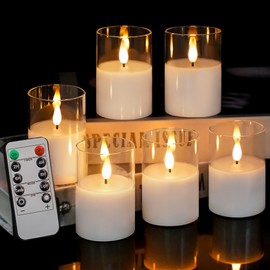 VIODAIM Clear Glass Flameless Votive Candles: Battery Operated LED Flickering Pillar Votive Candle with Remote and Timer for Wedding Party Centerpieces Table Decorations Set of 6 2"X3"