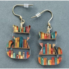 Cat Book Earrings for Women,Dog Dinosaur Animal Cartoon Acrylic Hypoallergenic Lightweight Cute Water Drop Earrings for (book cat, Acrylic)