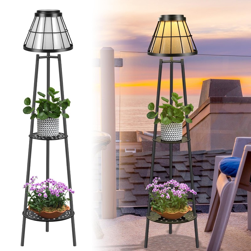 45.4'' Metal Outdoor Solar Floor Lamps 2 Pack, Waterproof Solar