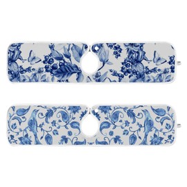 Tatenale Sink Mat for Faucet Sink Splash Guard Faucet Handle Drip Catcher for Kitchen Bathroom Absorbent Microfiber Dish Drying Mat Blue and White 2pcs