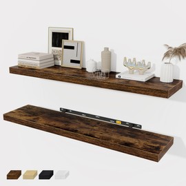 Floating Shelves Wall Shelf 40 Inch, 8 Inch Deep Floating Shelf for Wall, Farmhouse Black Wood Shelves Invisible Bracket for Living Room, Bedroom, Kitchen, 40 x 8 x 1.4 Inch, Set of 2, Rustic Brown
