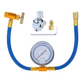 R134A AC Recharge Hose with Gauge and BPV31 Bullet Piercing Tap Valve Kit, 1/4" to 1/4" Adapter with valve core, R134a Can Tap, 1/4’’ SAE Hose for R12 R22 Port, for Air Conditioning Refrigerant System