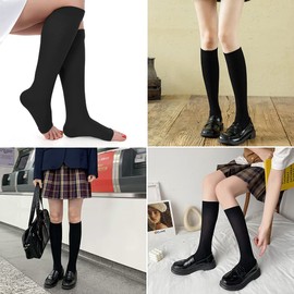 NANOOER 3-Pair Compression Socks, Toeless Elastic Stockings, Sleeping Socks, High Socks Below Knee, Gradual Compression, Sports Fitness, Men's and Women's, Black, S–M