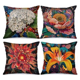 White Blossom Floral Throw Pillow Covers Pink Petal Pillowcase Beautiful Red Flowers Cushion Cover Yellow Lily Cushion Case 4 Set Cartoon Cushion Cover Couch Sofa Office Decor Gift(18 x18 Inch)