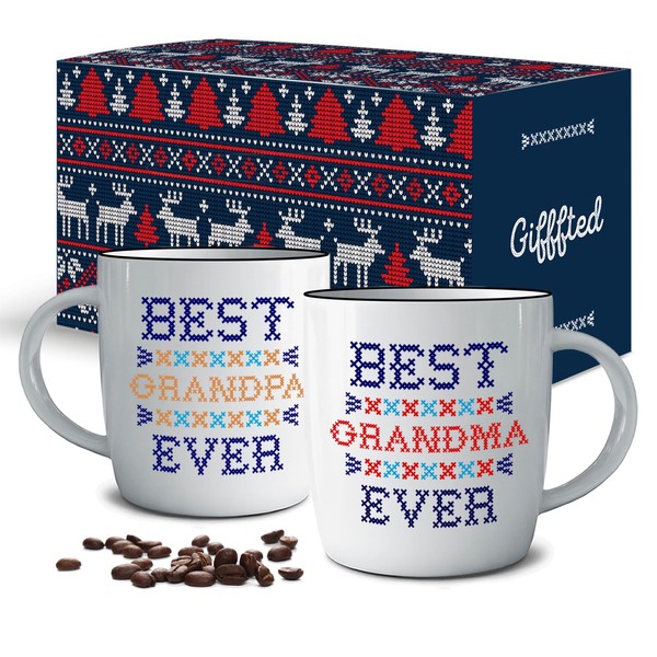 Triple Gifffted Grandpa and Grandma Gifts from Grandkids - Best Ever Grandparents Coffee Mugs, Gift Idea on Christmas from Grandson, Granddaughter, Grandchildren, Grandad, Mothers and Father's Day