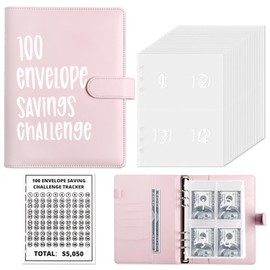 ChillyFar Money Saver Budget Binder Book with Pouches, 100 Envelope Challenge Binder with Numbers, A5 Money Budget Envelopes for Cash Saving $5,050 Pink
